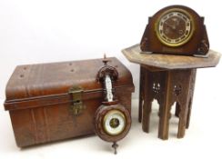 Anglo-Indian heavily carved hardwood table, metal trunk,