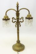 Victorian style gilt brass table lamp, ribbon mounted reeded column,