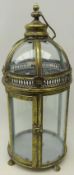 Bronze finish classical style hexagonal dome top glass lantern with carrying handle,