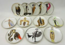 Set of twelve Art Deco style Franklin Mint limited edition plates presented by the House of Erte,