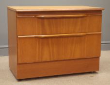1970s teak chest, single drawers above fall front enclosing retractable shelf,