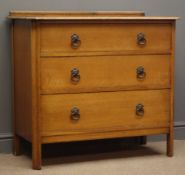 20th century oak chest of three drawers on square supports, W92cm, H85cm,