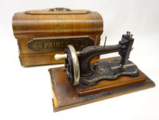 Victorian Princess hand cranked sewing machine, the fiddle shaped base with mother of pearl inlay,