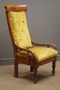 Victorian mahogany framed chair, upholstered back and seat, scrolled arms,
