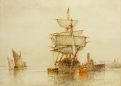 Preparing to Dock, watercolour signed by Frederick James Aldridge (British 1850-1933)