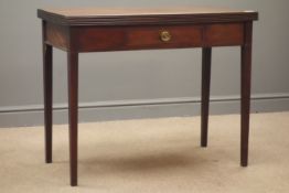 Early 20th century mahogany folding tea table, reeded edges, single drawer,