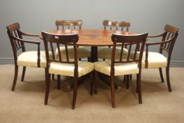George III figured mahogany oval tilt top breakfast table on reeded splayed supports (142cm x 105cm,