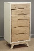 Rustic waxed paint finish and reclaimed pine tall chest, six graduating drawers, W55cm, H110cm,