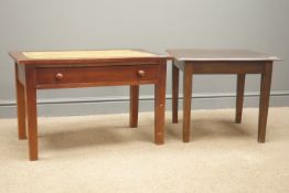 Mid 20th century mahogany coffee table, top leather insert, single drawer, square tapering supports,