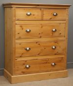 Solid pine chest fitted with two short and three long drawers, plinth base, (W101cm, H120cm,