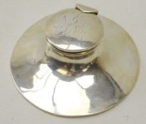 Early 20th century silver capstan inkwell with engraved monogram to lid, hallmarks rubbed,