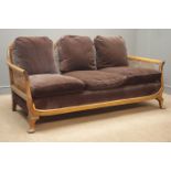 Early 20th century walnut framed three piece bergere lounge suite comprising of three seat settee