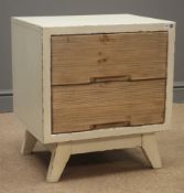 A rustic waxed paint finish and reclaimed pine two drawer bedside chest, W50cm, H56cm,