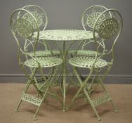 Green finish wrought metal circular garden table (D70cm, H75cm),