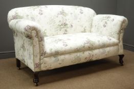 Edwardian two seater drop end sofa, upholstered in 'Constance' by Porter & Stone on cabriole legs,
