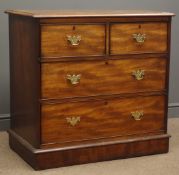 Early 20th century mahogany chest, two short and three long drawers, plinth base, W93cm, H89cm,