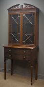 Edwardian Chippendale style mahogany cabinet, pierced swan neck pediment,