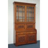 Edwardian golden oak secretaire bookcase,