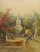 Hackness Church near Scarborough, watercolour signed and dated 1917 by M Catton