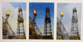 North Sea Oil Platform Industrial Triptych,