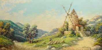 Shepherd in a Mountainous Landscape with a Windmill,