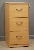 Beech finish office filing cabinet, three drawers, W49cm, H105cm,