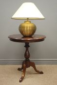 Mahogany pedestal table, turned column, three splayed supports, (D60cm,