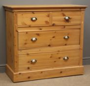 Solid pine chest fitted with two short and two long drawers, plinth base, W101cm, H93cm,