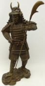 Large bronze model of a Japanese warrior in full armour,