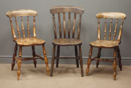 Three Victorian elm and ash farmhouse chairs,