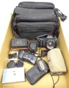 Kodak Vest Pocket Camera, Canon T50 SLR camera with Tamron '1:2.8 f=28mm' lens, Canon 'FD 50mm 1:1.