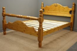Pine 4'6" double bed, shaped head and foot board, W150cm, H108cm,