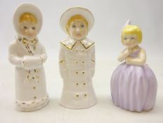 Three Royal Worcester candle snuffers comprising 'Boy with Boater',