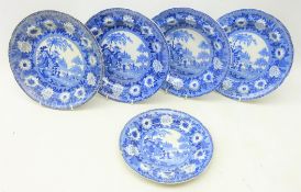 Set of four early 19th century Rodgers blue and white soup plates in the Zebra pattern,