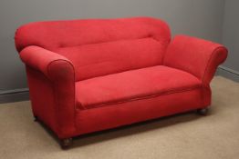 Early 20th century drop end sofa, upholstered in red fabric,