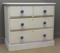 Victorian pine chest, white paint finish, two short and two long drawers, plinth base, W91cm, H81cm,