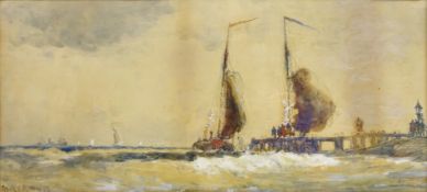 Sailing Vessels off the Slipway, watercolour signed and dated '99 by Frank Henry Mason