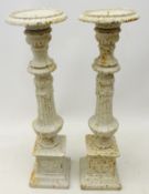 Pair Victorian style white finish cast iron floor standing candlesticks, H45cm,