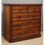 Victorian mahogany chest of two short and three long moulded drawers, figured drawer fronts,