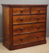Victorian mahogany chest of two short and three long moulded drawers, figured drawer fronts,