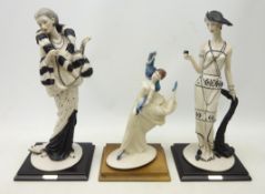 Pair A. Belcari figures of Art Deco style women, H40cm and another similar figure of a dancer