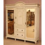 Early 20th century French style grey finish triple wardrobe,