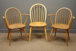 Pair Ercol 'Windsor' armchairs and an Ercol hoop and stick back chair