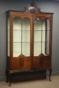 Large Edwardian mahogany display cabinet, projecting cornice,