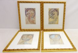 'Poetry', 'Painting', 'Music' and 'Dance 1898', four 20th century colour prints after Alphonse Mucha