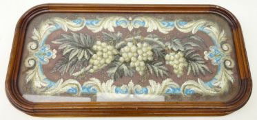 Victorian mahogany framed table centrepiece with glazed top and floral beadwork decoration on four