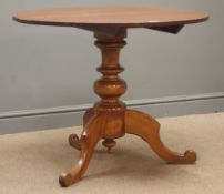 19th century mahogany tripod table, turned column, splayed supports, Diameter - 86cm,