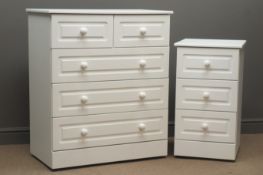 Ivory finish chest, two short and three long drawers, plinth base on castors, (W83cm H97cm,