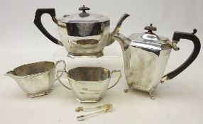 Art Deco three piece silver-plated tea set by James Deakin & Sons and matched hot water pot and a