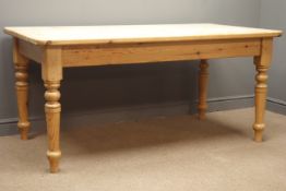 Pine rectangular farmhouse dining table, turned supports, 168cm, 90cm,